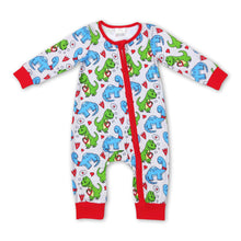 Load image into Gallery viewer, Red heart dinosaur baby kids valentine's zipper romper