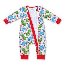 Load image into Gallery viewer, Red heart dinosaur baby kids valentine's zipper romper