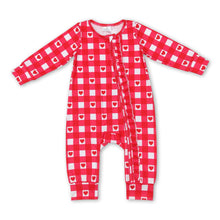 Load image into Gallery viewer, Red plaid heart baby girls ruffle valentine's zipper romper