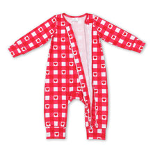 Load image into Gallery viewer, Red plaid heart baby girls ruffle valentine's zipper romper