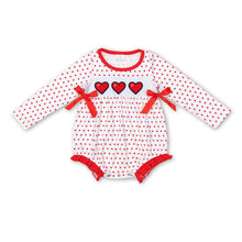 Load image into Gallery viewer, Red heart polka dots baby girls valentine's romper