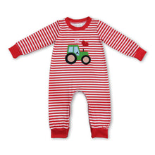 Load image into Gallery viewer, Red stripe long sleeves heart truck baby boys valentine's romper