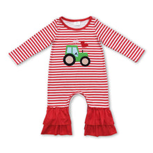 Load image into Gallery viewer, Red stripe long sleeves heart truck baby girls valentine's romper