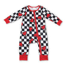 Load image into Gallery viewer, Plaid heart lollipop baby girls valentines zipper romper
