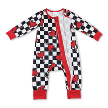 Load image into Gallery viewer, Plaid heart lollipop baby girls valentines zipper romper