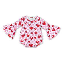 Load image into Gallery viewer, Pink plaid heart long sleeves girls valentines romper