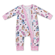 Load image into Gallery viewer, Pink heart plaid dogs baby girls valentines zipper romper