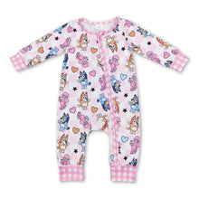 Load image into Gallery viewer, Pink heart plaid dogs baby girls valentines zipper romper