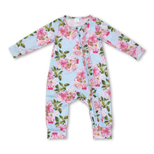 Load image into Gallery viewer, Long sleeves blue floral baby girls zipper romper