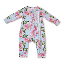 Load image into Gallery viewer, Long sleeves blue floral baby girls zipper romper