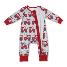 Load image into Gallery viewer, Red heart tractor baby boy valentine's day zipper romper
