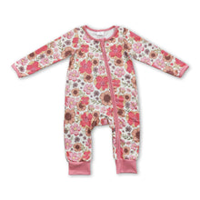 Load image into Gallery viewer, Long sleeves flower baby girls zipper romper