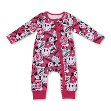 Load image into Gallery viewer, Cowgirl smile heart baby girls valentines zipper romper