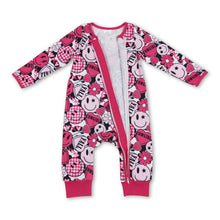 Load image into Gallery viewer, Cowgirl smile heart baby girls valentines zipper romper