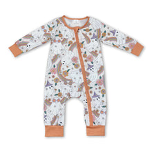 Load image into Gallery viewer, Ghost rainbow floral baby girls Halloween zipper romper