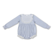Load image into Gallery viewer, Long sleeves light blue ruffle baby girls romper