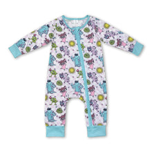 Load image into Gallery viewer, Long sleeves plaid monster baby girls zipper romper