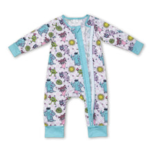 Load image into Gallery viewer, Long sleeves plaid monster baby girls zipper romper