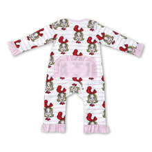 Load image into Gallery viewer, Pink stripe long sleeves baby girls Christmas zipper romper