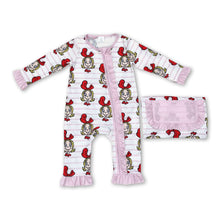 Load image into Gallery viewer, Pink stripe long sleeves baby girls Christmas zipper romper