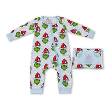 Load image into Gallery viewer, Stripe green face baby boy Christmas zipper romper