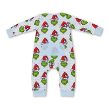 Load image into Gallery viewer, Stripe green face baby boy Christmas zipper romper
