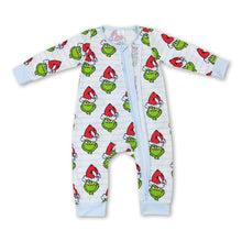 Load image into Gallery viewer, Stripe green face baby boy Christmas zipper romper