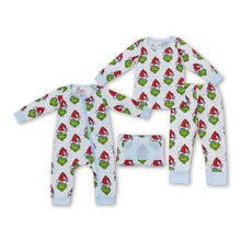 Load image into Gallery viewer, Stripe green face baby boy Christmas zipper romper