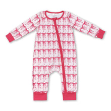 Load image into Gallery viewer, Long sleeves pink bow baby girls zipper romper