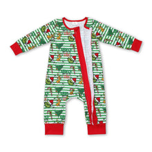 Load image into Gallery viewer, Stripe green face baby girls Christmas zipper romper
