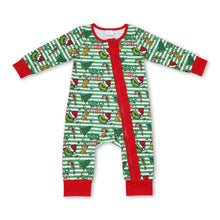 Load image into Gallery viewer, Stripe green face baby girls Christmas zipper romper