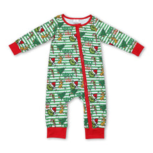 Load image into Gallery viewer, Stripe green face baby boys Christmas zipper romper