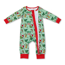 Load image into Gallery viewer, Stripe green face baby boys Christmas zipper romper