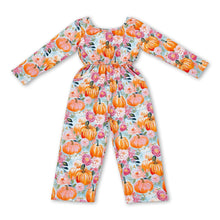 Load image into Gallery viewer, Long sleeves pumpkin floral pocket kids girls fall jumpsuit