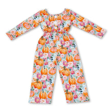 Load image into Gallery viewer, Long sleeves pumpkin floral pocket kids girls fall jumpsuit