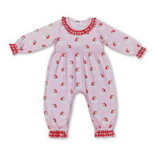 Load image into Gallery viewer, Long sleeves pink santa baby girls Christmas romper