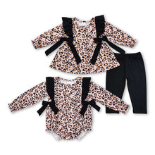 Load image into Gallery viewer, Long sleeves leopard bow baby girls fall romper