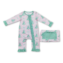 Load image into Gallery viewer, Long sleeves Christmas tree bow baby girls zipper romper