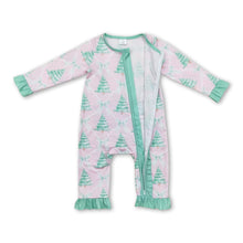 Load image into Gallery viewer, Long sleeves Christmas tree bow baby girls zipper romper