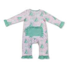 Load image into Gallery viewer, Long sleeves Christmas tree bow baby girls zipper romper