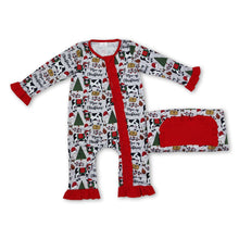 Load image into Gallery viewer, Long sleeves Christmas tree cows baby girls zipper romper