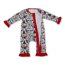 Load image into Gallery viewer, Long sleeves Christmas tree cows baby girls zipper romper