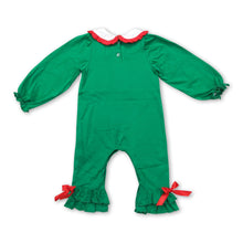 Load image into Gallery viewer, Green smocked Christmas tree baby girls romper