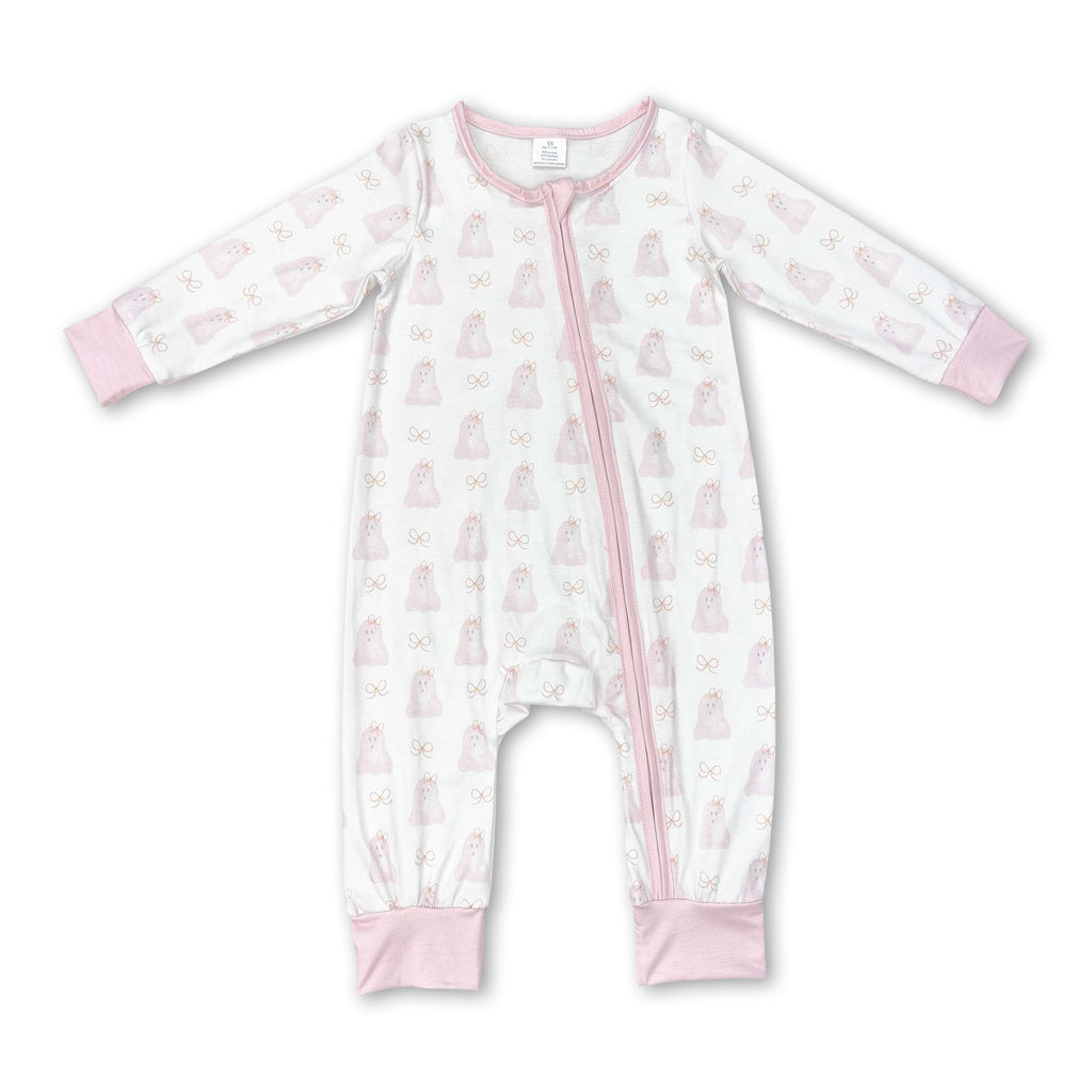 Pink long sleeves dog baby girls zipper romper