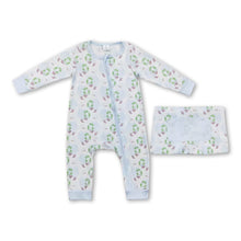 Load image into Gallery viewer, Light blue santa ruffle baby boys zipper Christmas romper
