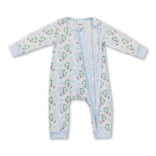 Load image into Gallery viewer, Light blue santa ruffle baby boys zipper Christmas romper