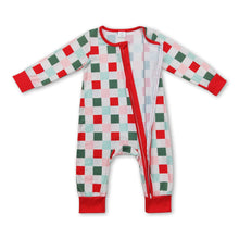 Load image into Gallery viewer, Red green plaid baby kids Christmas zipper romper