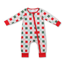 Load image into Gallery viewer, Red green plaid baby kids Christmas zipper romper