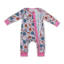 Load image into Gallery viewer, Floral camping long sleeves cookie baby girls zipper romper