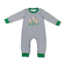 Load image into Gallery viewer, Green stripe long sleeves duck baby boy romper